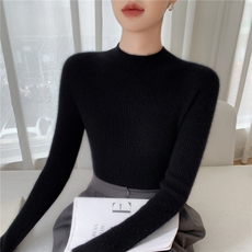 秋季新款纯色针织半高圆领套头上衣时尚百搭，女装针织衫/毛衣，思牵羊绒