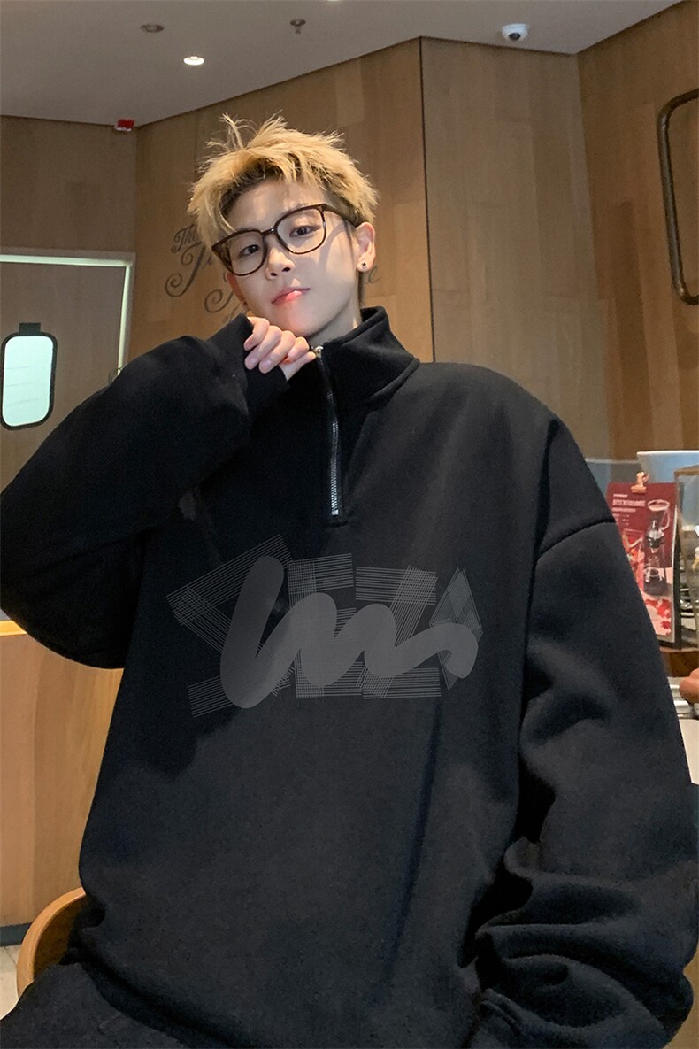 秋新款内景大码半拉链卫衣男潮宽松Polo衫上衣PL00168/P45加绒P50,男装Polo衫,电商B316