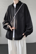 衬衫男秋季新款港风宽松纯色口袋款长袖衬衣CS151-P30，男装衬衫，星座214-3