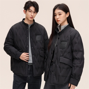 标90%秋冬潮牌轻薄羽绒服时尚立领衬衫菱形男女白鸭绒外套P210图片