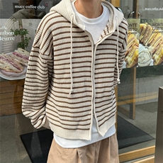 816B-MY015-P75韩风男士条纹毛衣外套宽松慵懒风开衫韩，男装针织衫/毛衣，星座816B