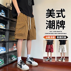 抖音品质工装短裤男潮牌系带阔腿五分裤A146-GY501特p35量大优，男装牛仔裤，HDA146