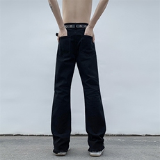 B221美式ins高街小众情侣款百搭毛边微喇牛仔裤LK23004-P55控78，男装牛仔裤，电商B221