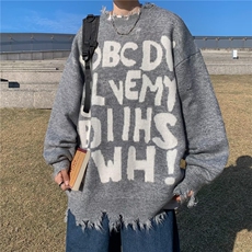 嘻哈不规则满印字母毛衣男女oversize设计感保暖针织毛衫9124-p43，男装针织衫/毛衣，星座1008-1