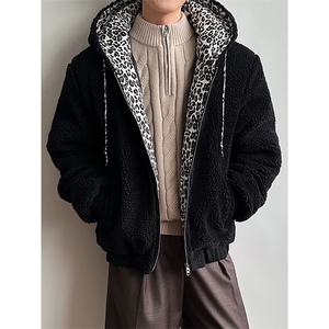 豹纹内里羊羔毛棉服男女冬季保暖外套痞帅 D51205-TP95178图片