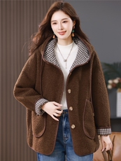 2025冬季时尚简约大方气质优雅显瘦休闲百搭潮流皮毛一体外套，女装羊羔毛/颗粒绒，独衣靓