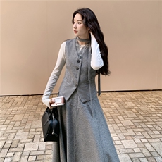 新品毛呢套装两件套背心+半身裙2c116-2551-p225-k299，女装套装/套裙，2C116