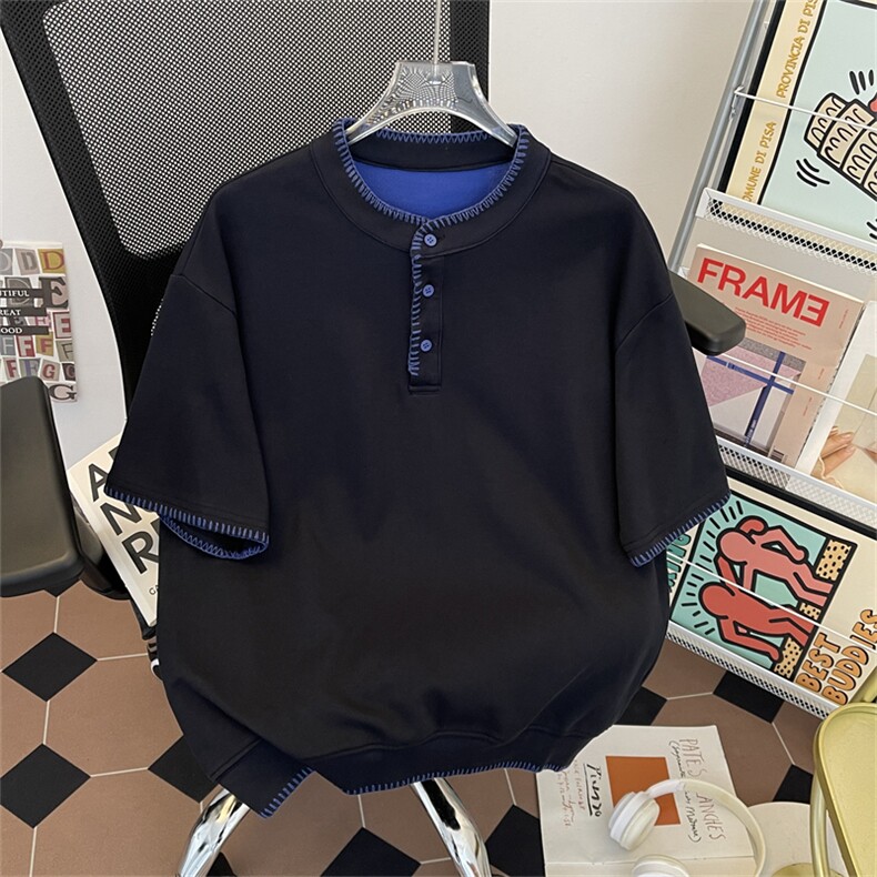 得物品质夏款男T恤明线POLO领短袖拼色宽松T恤T84P50,男装T恤,星座1013-1