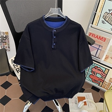 得物品质夏款男T恤明线POLO领短袖拼色宽松T恤T84P50，男装T恤，星座1013-1