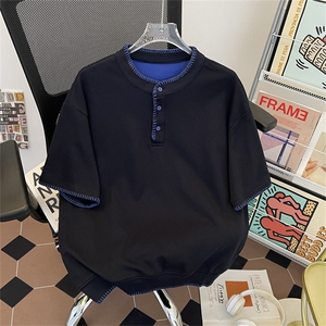 得物品质夏款男T恤明线POLO领短袖拼色宽松T恤T84 P50图片