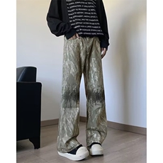 美式迷彩微喇休闲牛仔裤男宽松刺绣高街阔腿长裤潮RK2155X-P45，男装牛仔裤，星座412-3