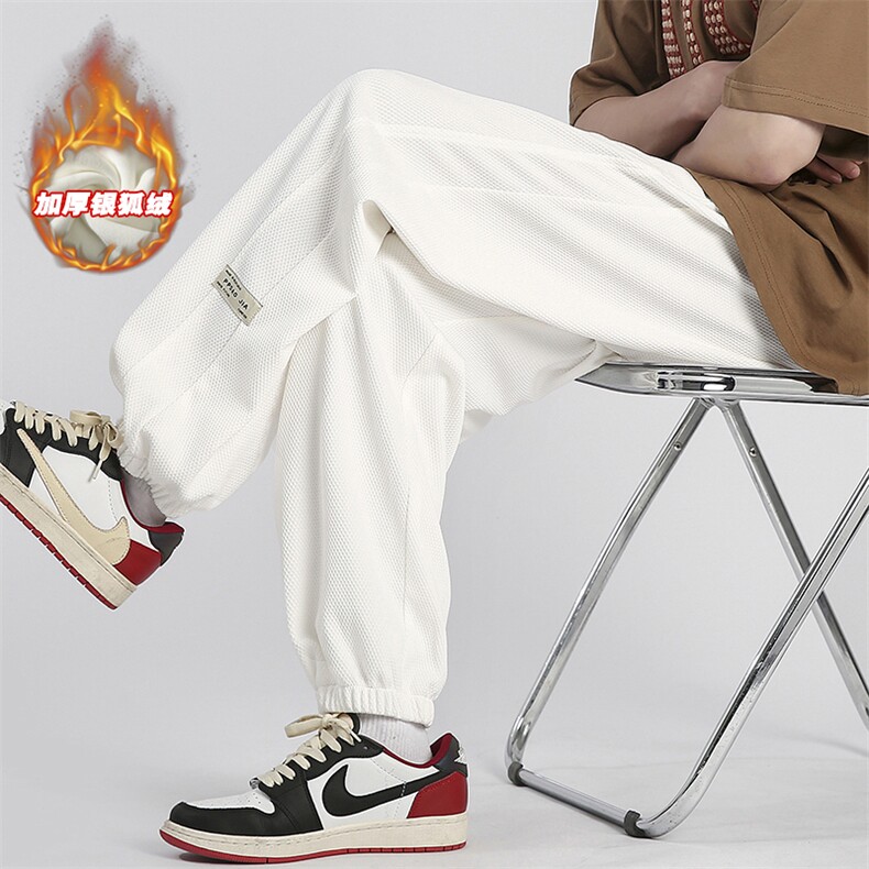 时尚字母贴标束脚卫裤男大码加绒银狐绒长裤K1049J加绒-特P40控78，男装休闲裤，电商A001