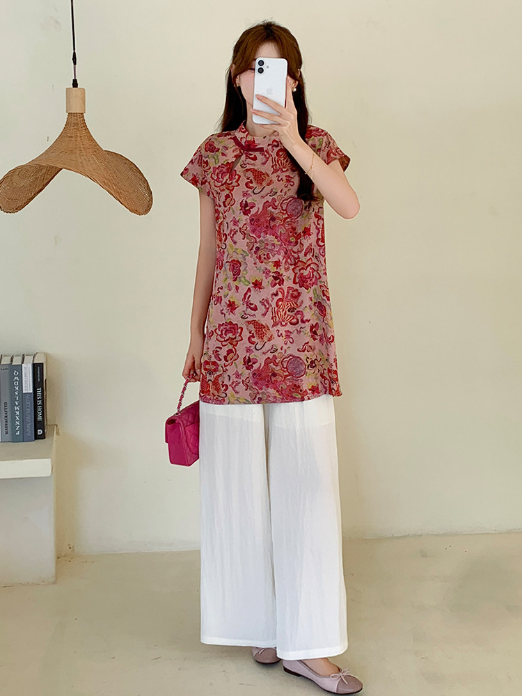珐琅彩兔中式风格小众设计显瘦2025夏季女套装,女装套装/套裙,玖莱伊
