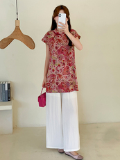 珐琅彩兔中式风格小众设计显瘦2025夏季女套装，女装套装/套裙，玖莱伊