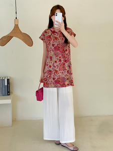 珐琅彩兔中式风格小众设计显瘦2025夏季女套装图片