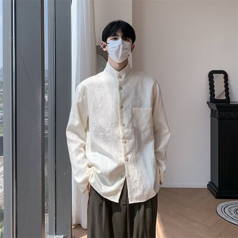 高级感法式小众衬衫男宽松休闲提花衬衣青年雅痞帅气韩版外穿上衣,男装衬衫,星座506A