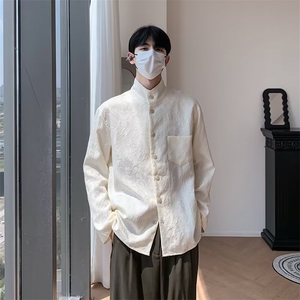 高级感法式小众衬衫男宽松休闲提花衬衣青年雅痞帅气韩版外穿上衣图片