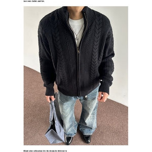 美式复古麦穗纹开衫毛衣外套男女款秋冬保暖长袖针织衫上衣图片