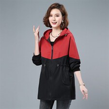 2022春秋季新款时尚气质拼接连帽风衣外套，女装风衣，依倍林