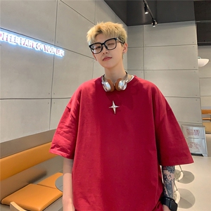 港风可拆卸四芒星装饰多色大码M-5XL短袖T恤男DT77783P16块特价图片