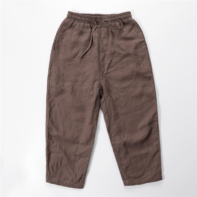 纯亚麻砂洗工艺夏季薄宽松小脚褶皱九分裤子男K28,男装休闲裤,星座704A（原B229A）