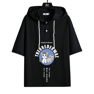 LD54160-P45 连帽短袖t恤男大码胖子带帽五分袖中袖 网格挂拍图片
