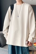 二开港风麂皮绒圆领卫衣男宽松长袖T恤打底衫外套Y5535P35，男装T恤，星座1204-3