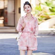 轻薄防晒衬衫套装女2024新款夏季防晒衣印花短裤三件套穿搭一整套，女装套装/套裙，鑫慧