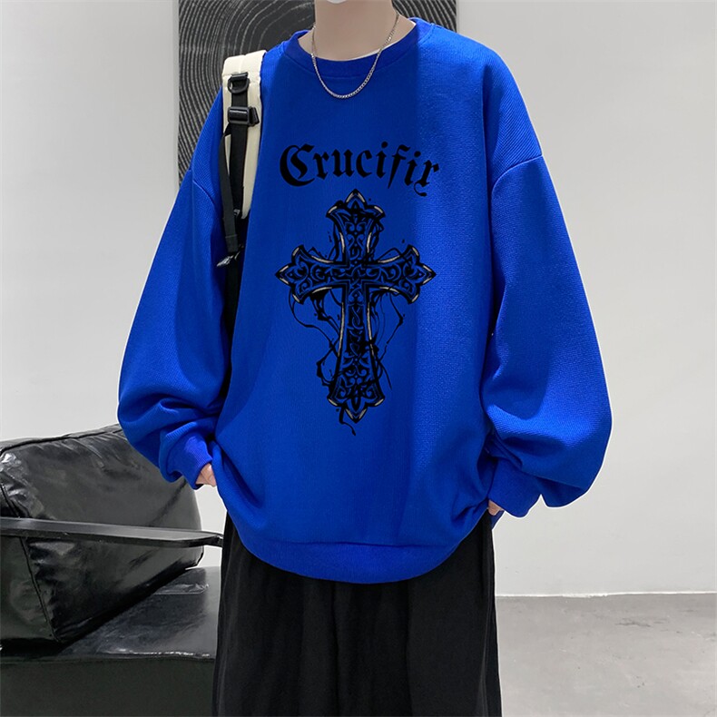 华夫格卫衣圆领卫衣男大码长袖t恤男外套HW76268-P30加绒款-P40,男装卫衣,电商A040