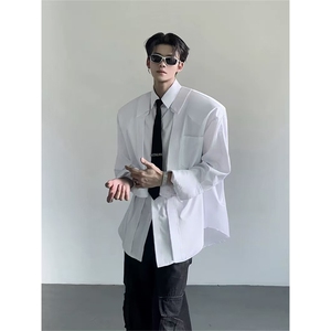 网图有货 极简设计纯色免烫穿衬衫男女百搭翻领长袖衬衣A1270-P48图片
