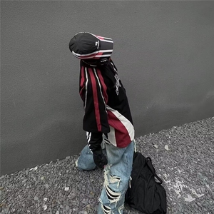美式高街复古重磅拼色赛车服元素夏季男女潮牌情侣机车短袖T恤ins图片
