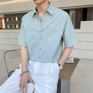 23 提花面料 纯棉短袖衬衫男士半袖宽松休闲衬衣DJ8919P55图片