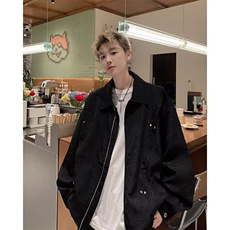 褶皱肌理感外套男春秋款痞帅美式夹克纯色翻领日常K2592/P70，男装夹克，星座506
