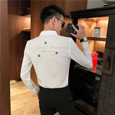 CSY81-P55控78白色2021春秋装社会小伙刺绣长袖衬衫男潮，男装衬衫，星座102A（原电商D309-1）