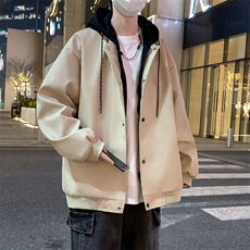 现货2026春秋款潮男假两件连帽皮衣夹克外套A436-D216-P80，男装夹克，电商A436