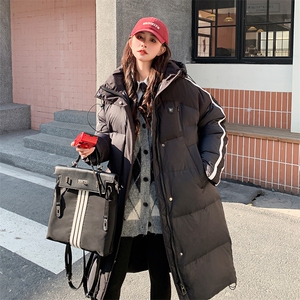 学院风黑色中长款羽绒棉服女冬季2024新款韩系高级感90白鸭绒外套图片