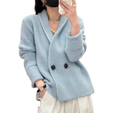 2024秋冬季新款女时尚百搭显瘦气质针织羊毛开衫，女装羊毛衫，戎咖羊绒