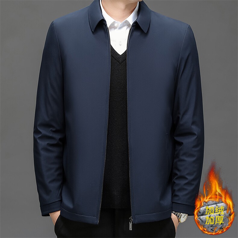 夹克衫加绒翻领夹克男中老年爸爸装简约保暖休闲外套棉服男装,男装夹克,钱塘6003（原4033）