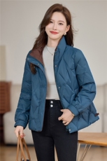 现货2025年冬季时尚休闲文艺撞色盘扣保暖羽绒服，女装羽绒服，依恋蒂丝
