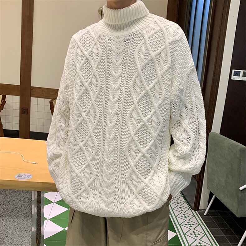 冬季高领麻花毛衣新款加厚保暖宽松休闲慵懒风针织衫,男装针织衫/毛衣,星座410-7