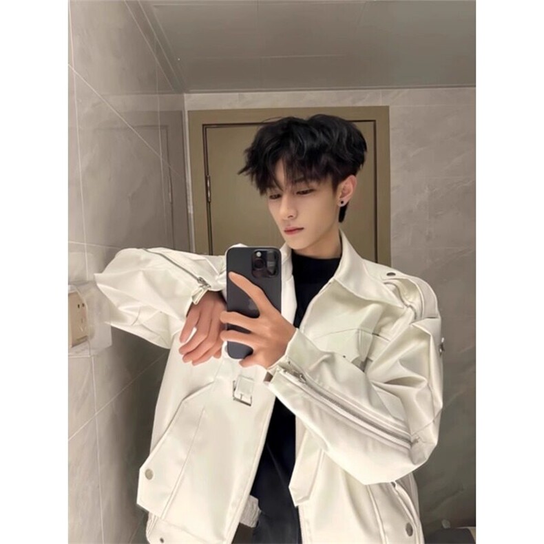 短款白色皮衣外套高级感小众机车服工装夹克 JK8505 特P85图片