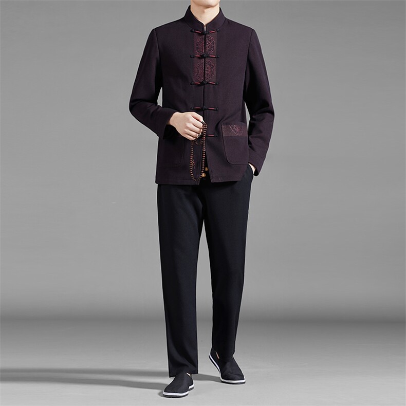 MJ7807秋季男士两件套长袖休闲套装中老年爸爸复古唐装风P180，男装民族服装，电商B360