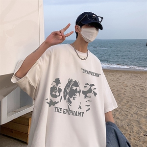 B239-1213-P28  个性人物头像 抽象印花 夏季高克重半袖 短袖t恤图片