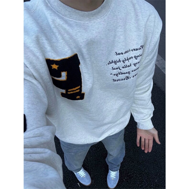 网图有货美式宽松棒球刺绣圆领卫衣男女A951-常规P47加绒P52,男装卫衣,星座1505