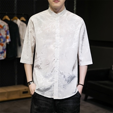 风立领衬衣时尚潮流衫短袖夏季提花休闲T2112-P55，男装T恤，电商A227