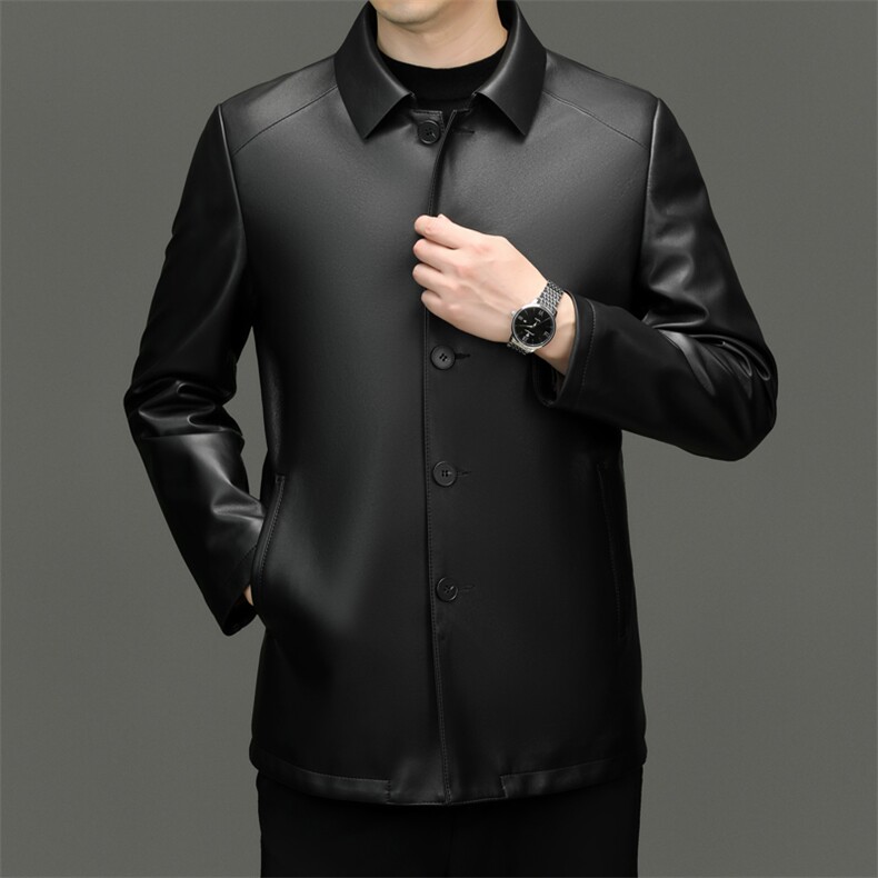 海宁真皮皮衣2025年秋冬新款中老年男士翻领中长款绵羊皮夹克外套，男装夹克，电商B360A（原721A）