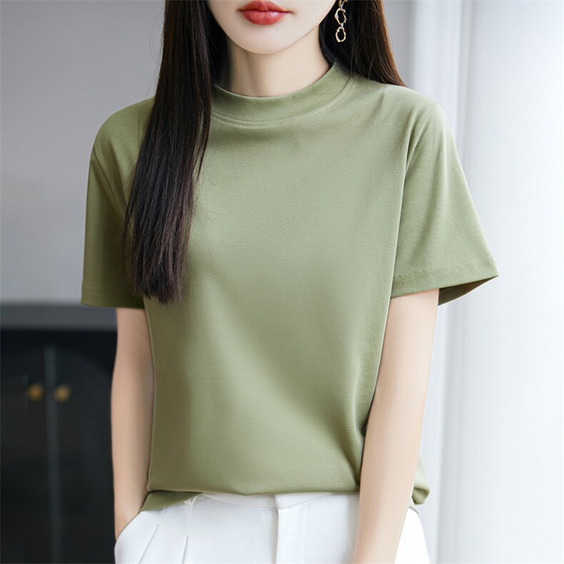 夏季新款简约半高领短袖女宽松百搭显瘦时尚休闲上衣图片