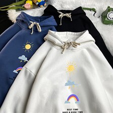 WY2141-P35加绒款-P40纯棉连帽卫衣男大码运动帽衫宽松薄，男装卫衣，电商A040