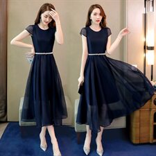 2025年夏季仙气纯色收腰气质修身连衣裙送腰带，女装连衣裙，采品优优