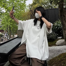 街头潮牌t恤男高街设计感小众拉链高级感短袖小领口金属半袖TX025，男装T恤，星座601-2